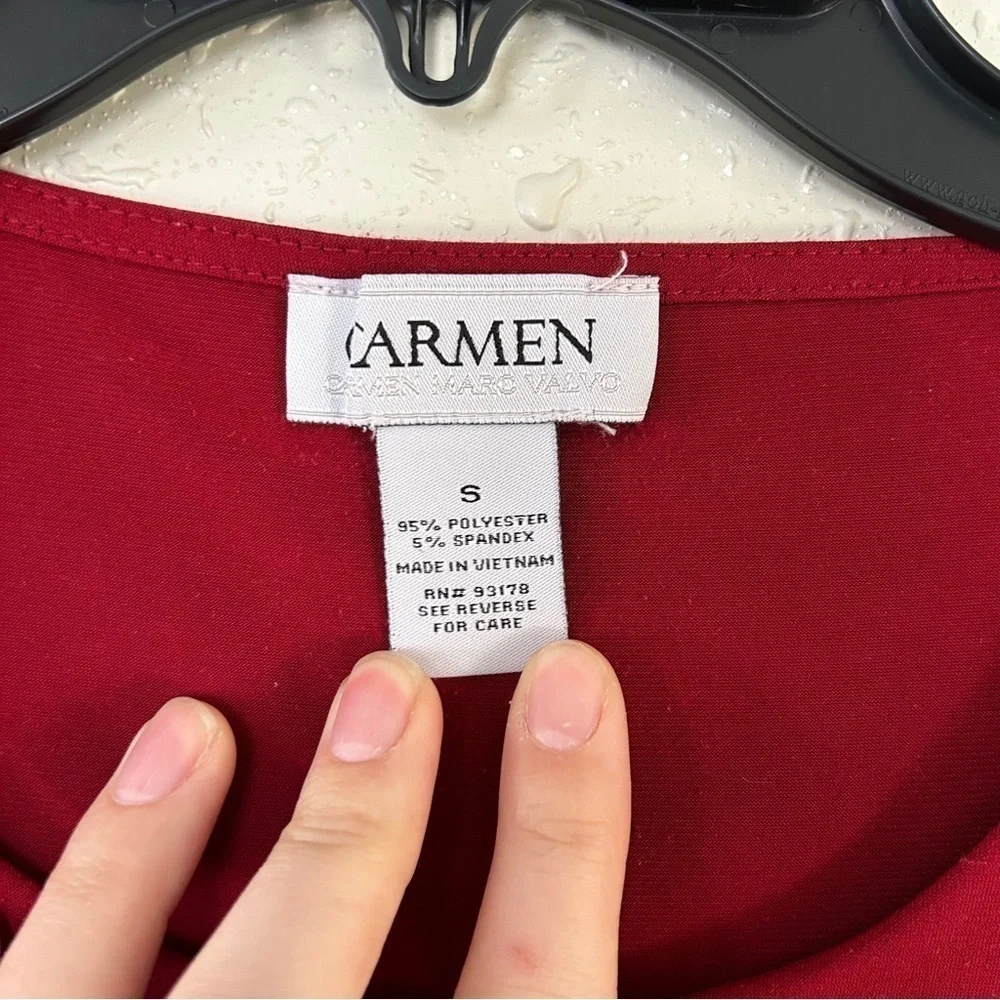 🦋 Carmen Marc Volvo Red Gold Detail Long Sleeve Blouse Small Medium Stretch